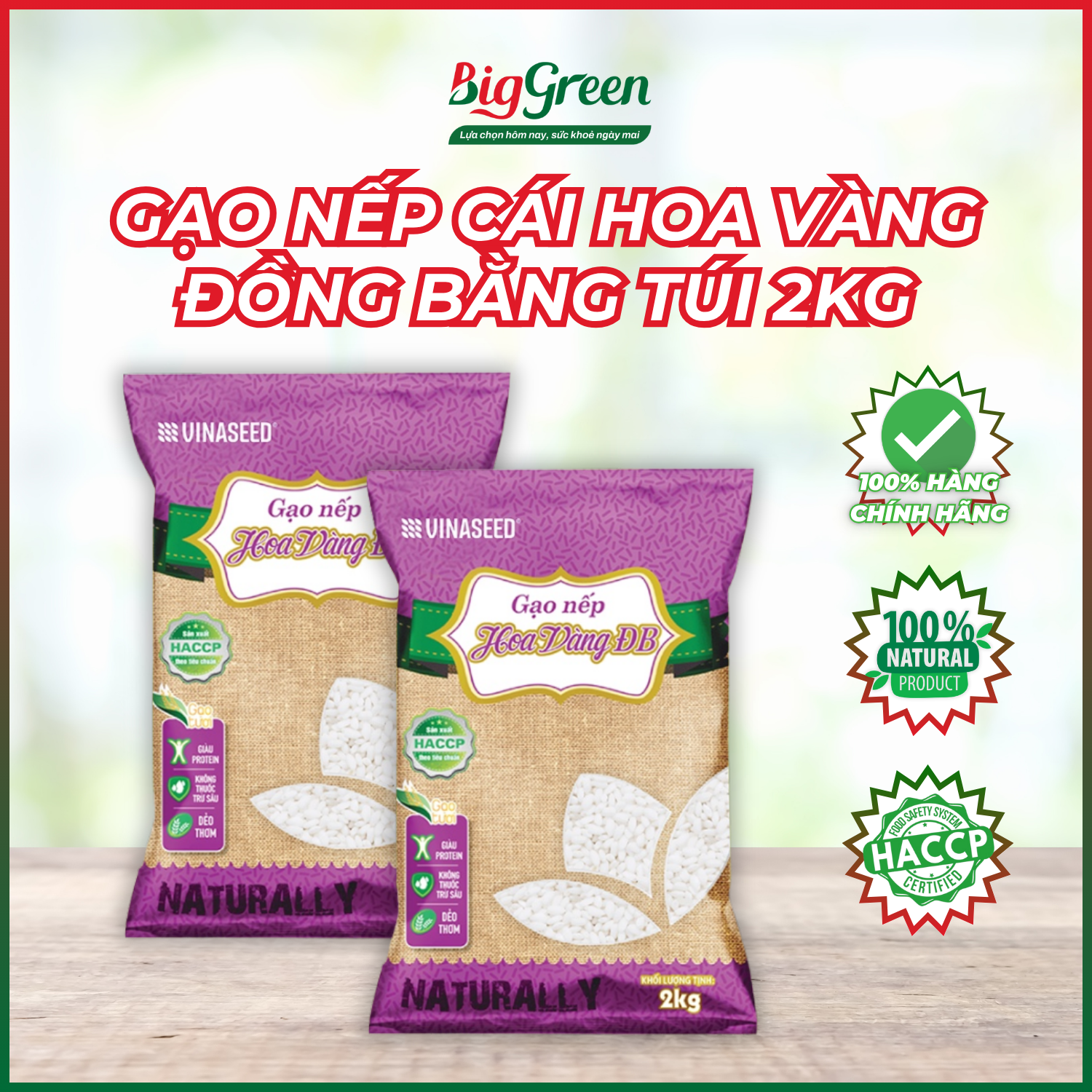 Gạo Nếp Hoa vàng Đồng Bằng (Túi 2kg)
