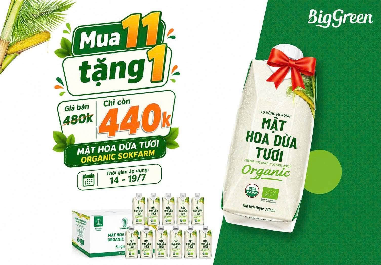 Nước Mật Hoa Dừa SOKFARM (Mua 11 chai tặng 1 chai)