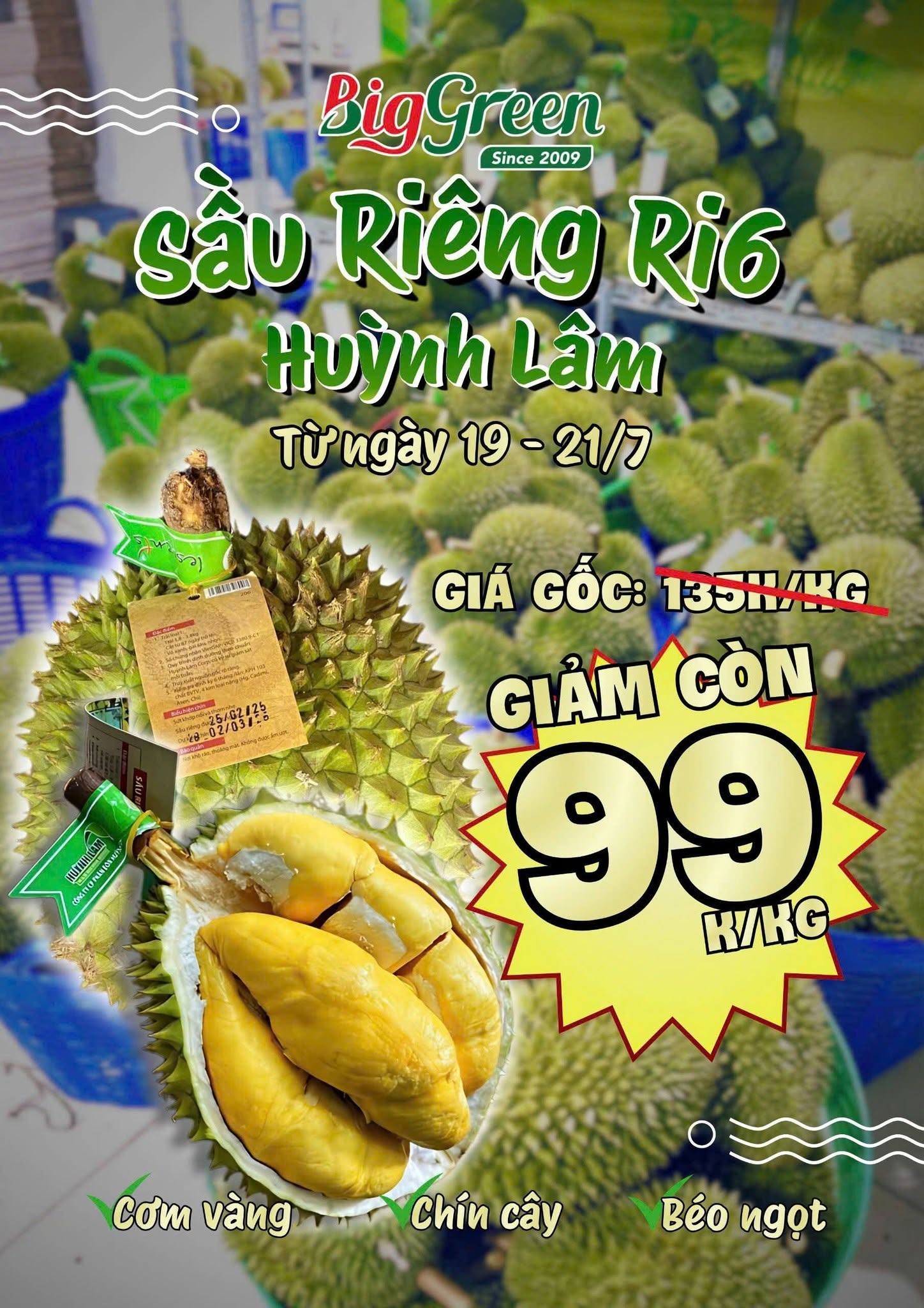 Sầu riêng Ri6 Huỳnh Lâm khuyến mại